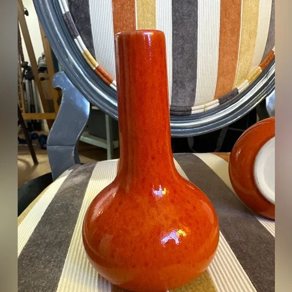 Jars Ceramistes France Pair of Small Orange Vases - Picture 9 of 10